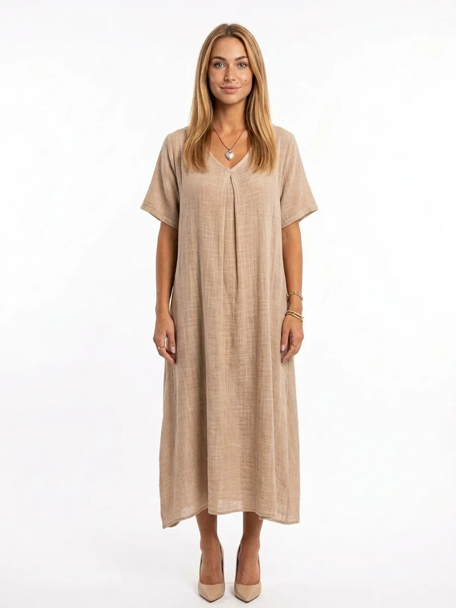 Alia Boho Summer Dress | Bohemian, Alluring, Vibrant - Beige - front