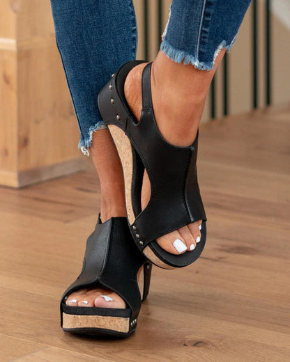 Momount kile-sandaler dame – distressed læder med korkplatform og slingback