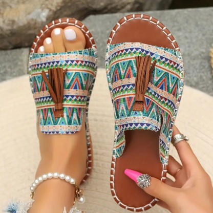 Boho damesandaler med kvaster – Flade og åbne med polstret støtte
