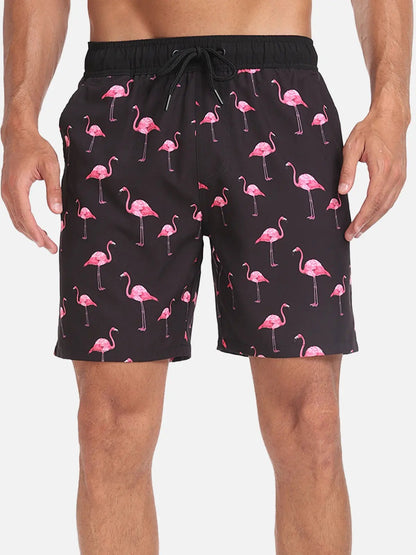 Herrebadeshorts med flamingo-print – Mintgrøn med snørelukning