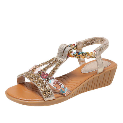 Momount kile-sandaler dame – boho med rhinsten, flettet T-strop til sommer