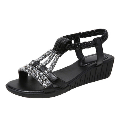 Momount kile-sandaler dame – boho med rhinsten, flettet T-strop til sommer