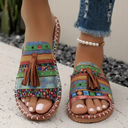 Boho damesandaler med kvaster – Flade og åbne med polstret støtte