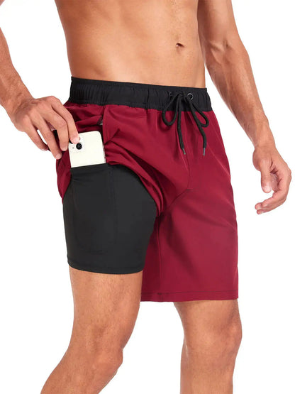 Sorte herrebadeshorts – Hurtigtørrende med elastisk snørelukning