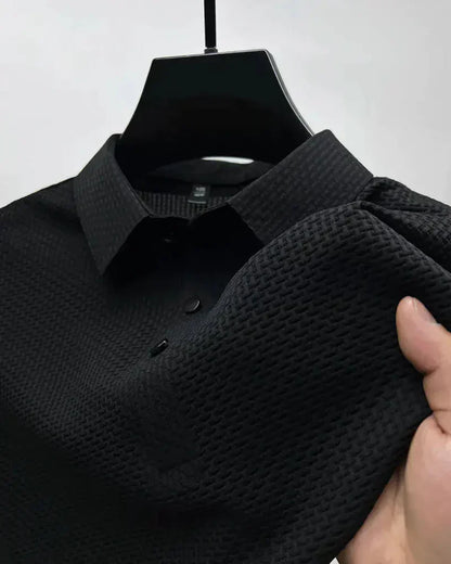 Momount herrepoloshirt i waffle-strik – struktureret kortærmet til hverdag