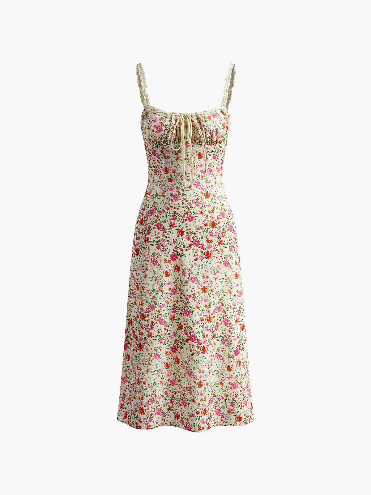 Valentina – Maxikjole med blomster, snøring og hjerteformet udskæring