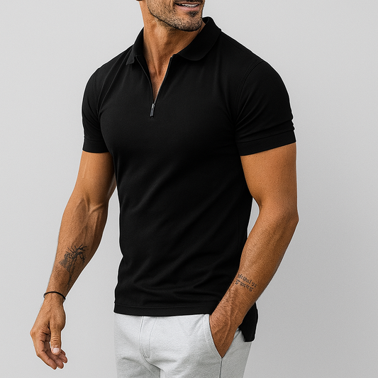 Momount herrepolo med halv lynlås – slim fit og korte ærmer i smart casual-stil