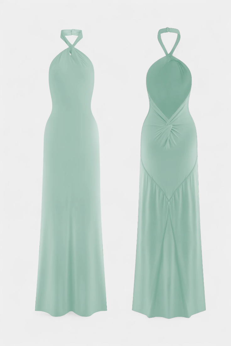 Bodycon-maxikjole – Ærmeløs aftenkjole med halterneck
