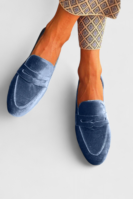 Momount Dame Velour-Loafers – Penny-Rem Slip-On Rund Tå Plys Blød
