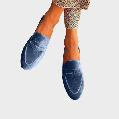 Momount Dame Velour-Loafers – Penny-Rem Slip-On Rund Tå Plys Blød
