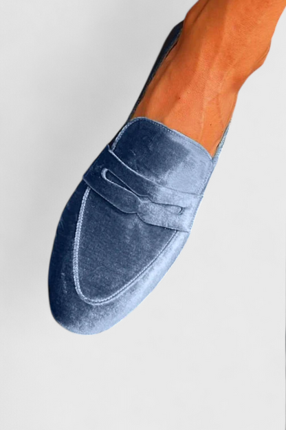 Momount Dame Velour-Loafers – Penny-Rem Slip-On Rund Tå Plys Blød