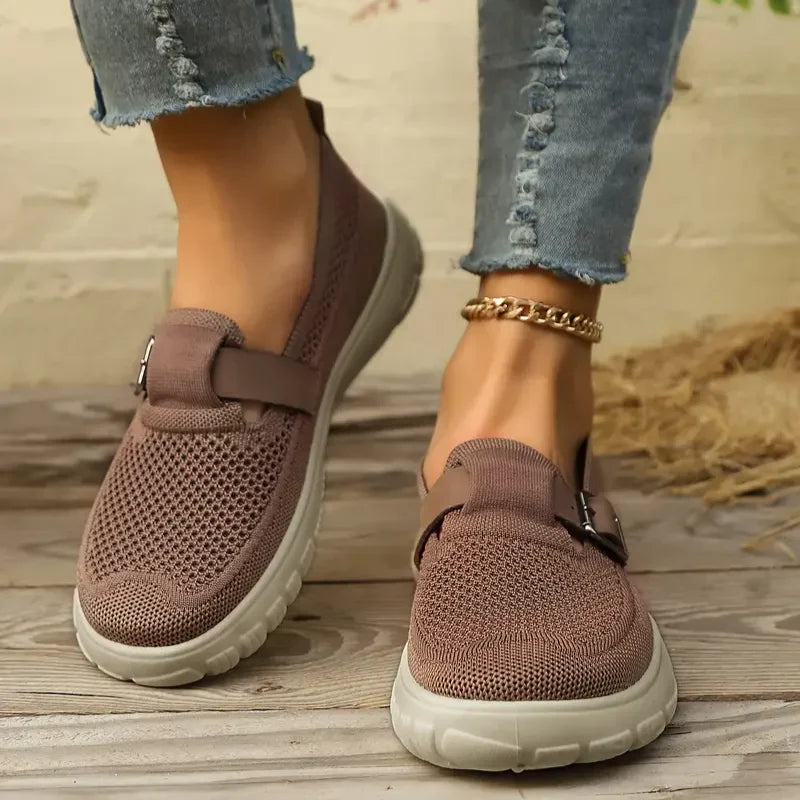 Momount Damesneakers Slip-On – Strikket Mesh Spændestrop Polstret Vandring