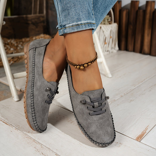 Momount Dame Mokkasinloafers – Ruskind Håndsyet Slip-On Elastik Komfort