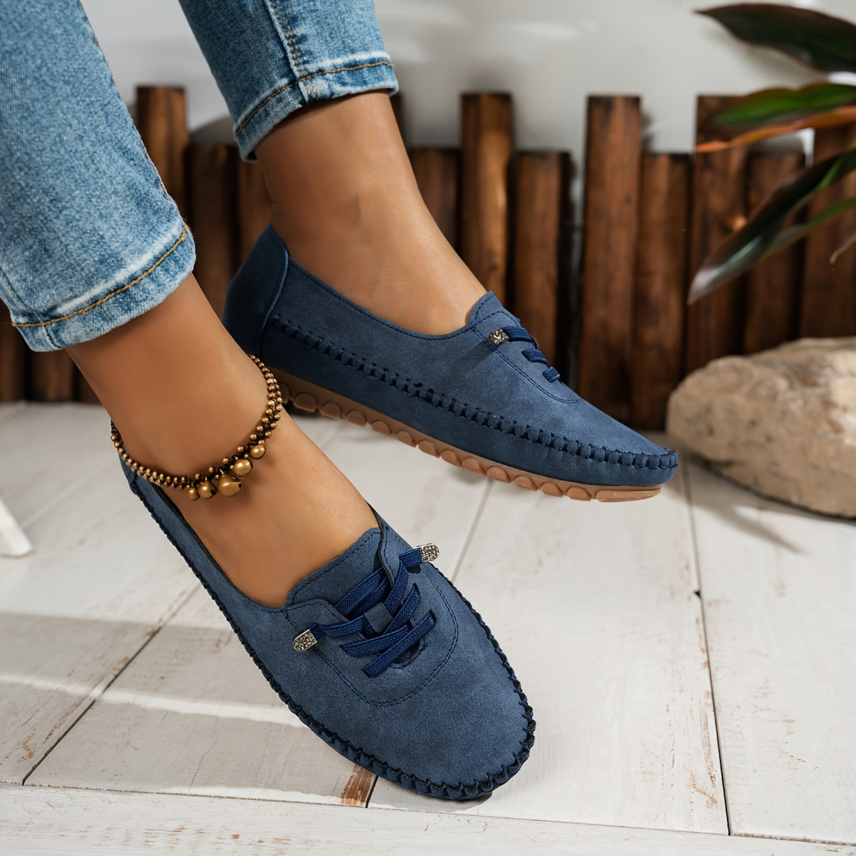 Momount Dame Mokkasinloafers – Ruskind Håndsyet Slip-On Elastik Komfort