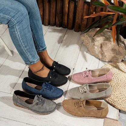 Momount Dame Mokkasinloafers – Ruskind Håndsyet Slip-On Elastik Komfort