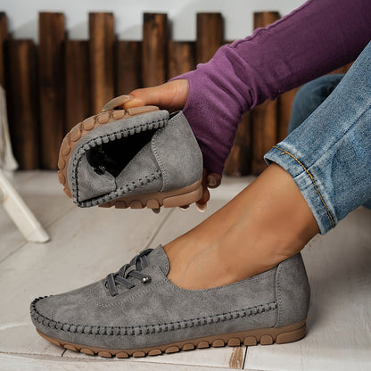 Momount Dame Mokkasinloafers – Ruskind Håndsyet Slip-On Elastik Komfort