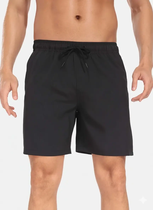 Sorte herrebadeshorts – Hurtigtørrende med elastisk snørelukning