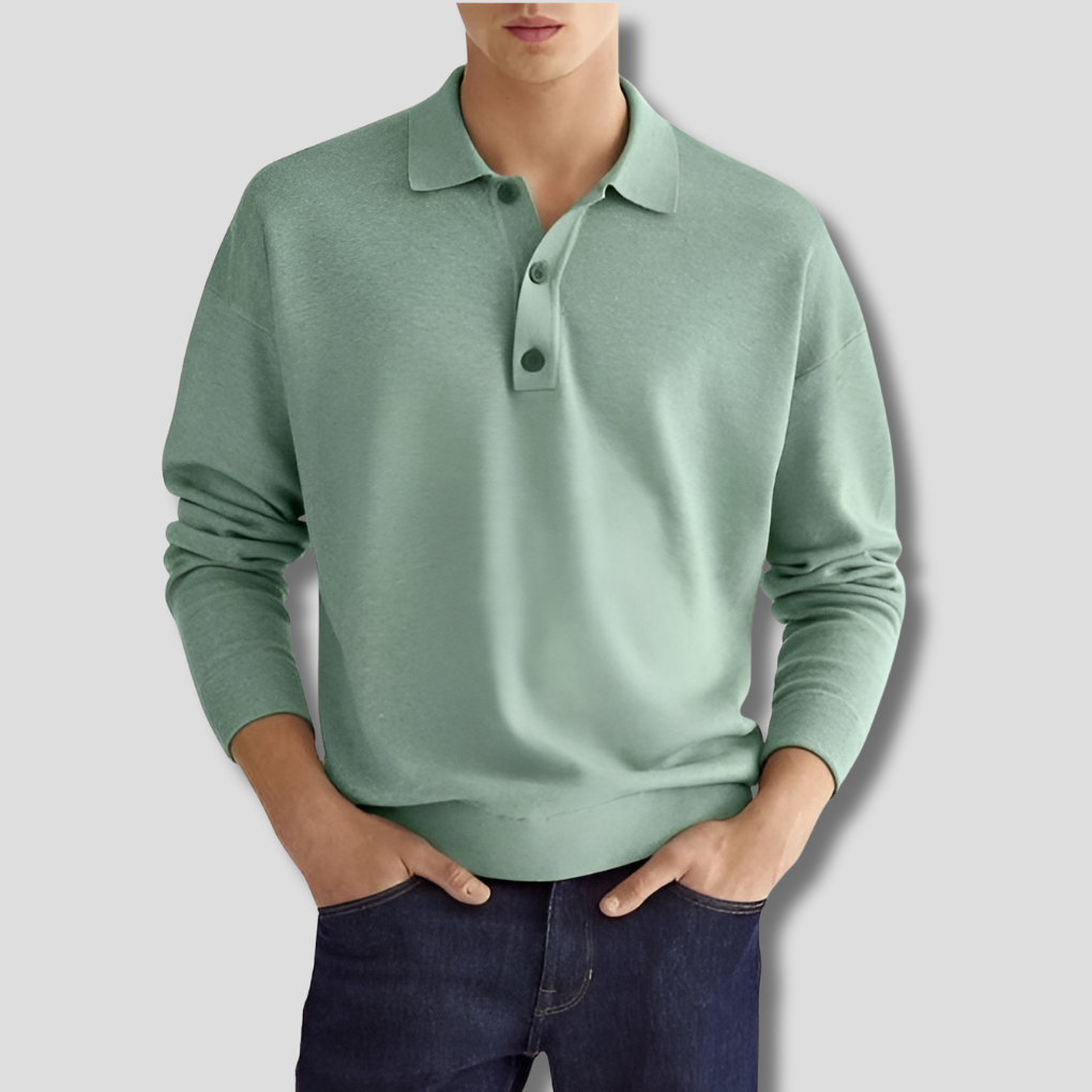 Momount Men Knit Polo Shirt – Long Sleeve Classic Collar Everyday