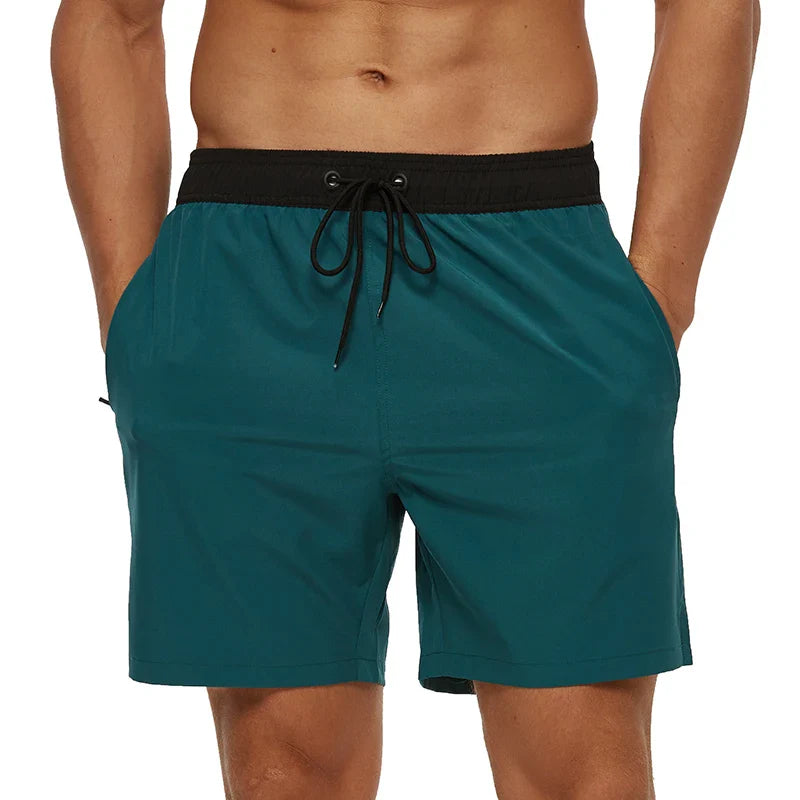 Blå herrebadeshorts – Mesh-foer, sidelommer og elastisk linning