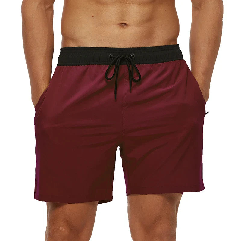 Blå herrebadeshorts – Mesh-foer, sidelommer og elastisk linning