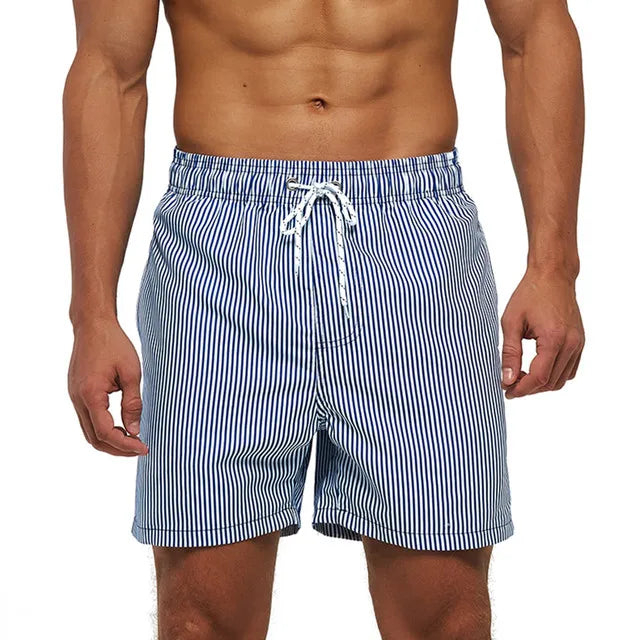 Stribede herrebadeshorts – Hurtigtørrende med sidelommer