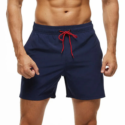Blå herrebadeshorts – Mesh-foer, sidelommer og elastisk linning