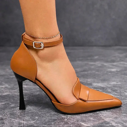 Momount Dame Stiletter – Læder Spids Tå Ankelrem Slingback