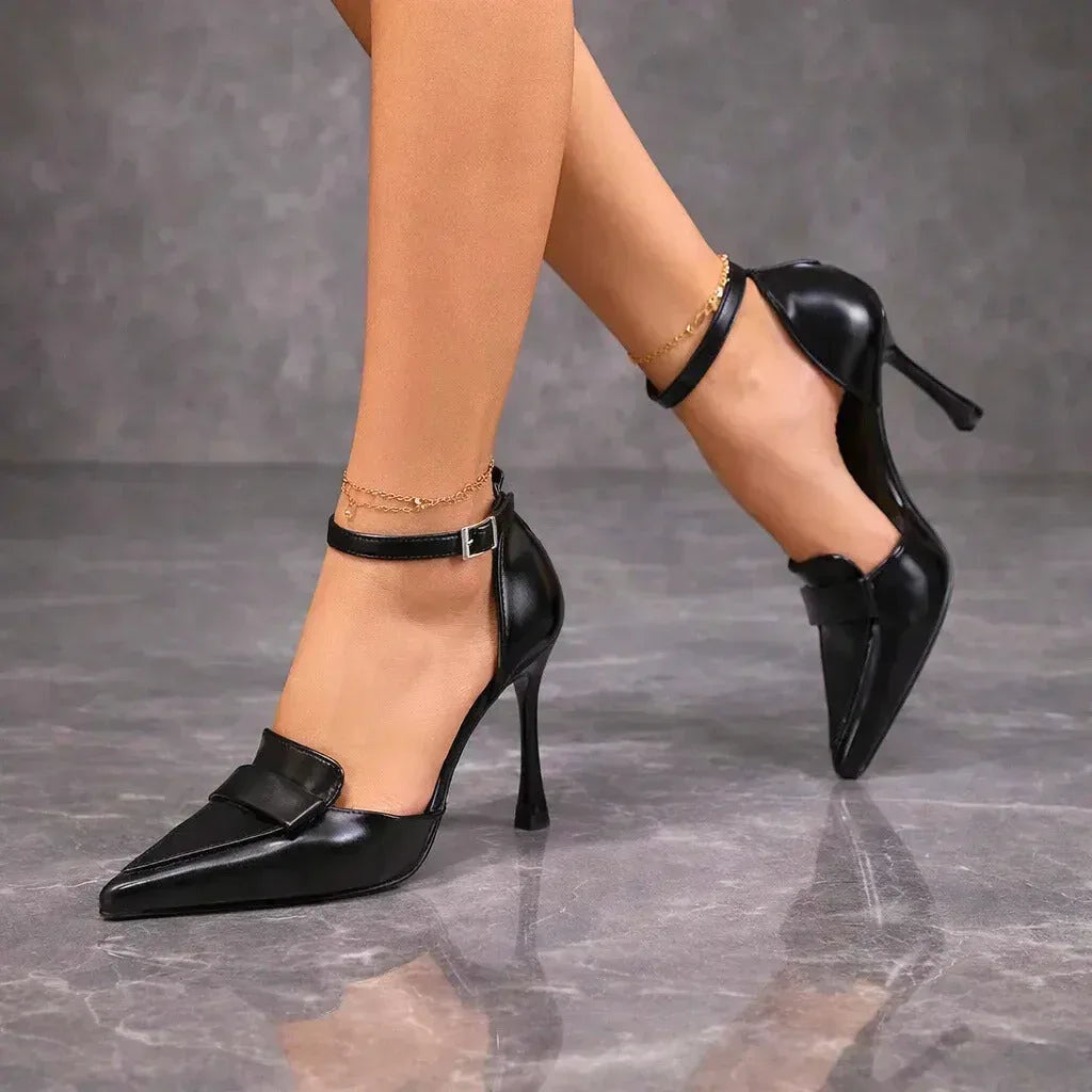 Momount Dame Stiletter – Læder Spids Tå Ankelrem Slingback