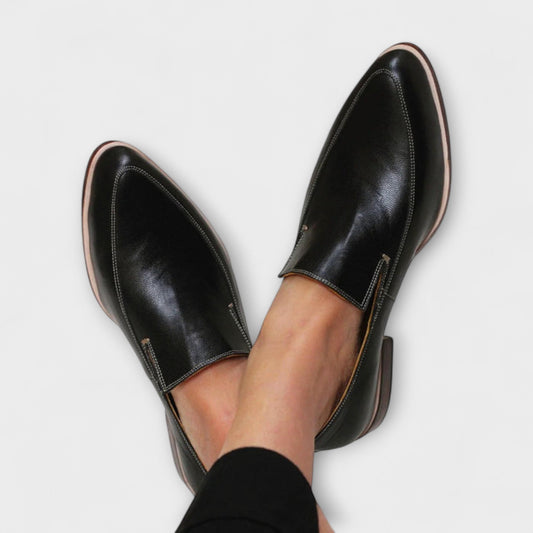 Momount Dame Slip-On Loafers med Spids Tå – Læder Blød Flad Minimalistisk Komfort