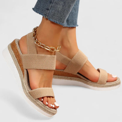 Momount Dame Espadrille-Kilesandaler – Elastisk Rem Jute Plateau Åben Tå