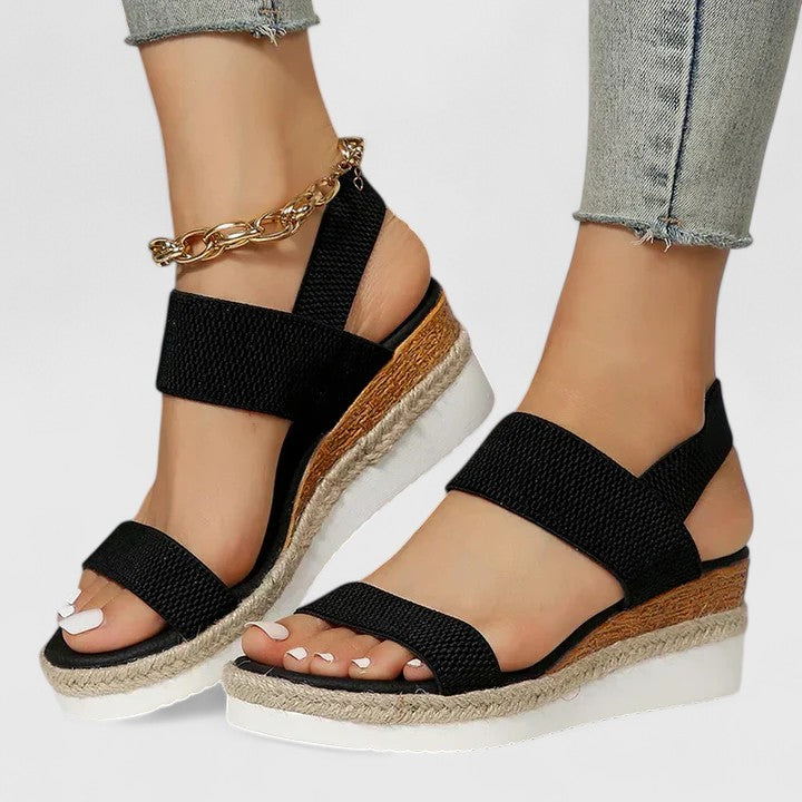 Momount Dame Espadrille-Kilesandaler – Elastisk Rem Jute Plateau Åben Tå