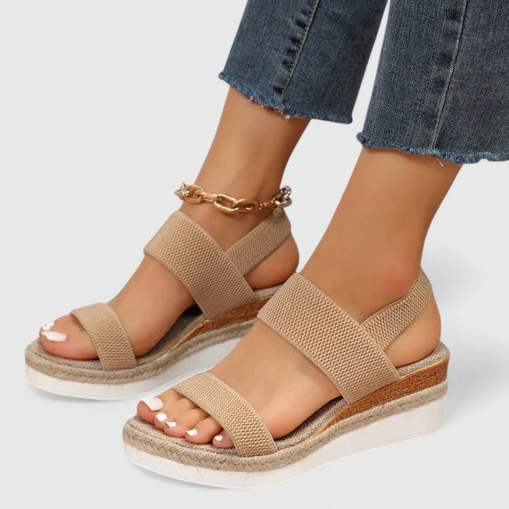 Momount Dame Espadrille-Kilesandaler – Elastisk Rem Jute Plateau Åben Tå