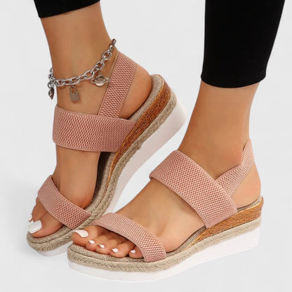 Momount Dame Espadrille-Kilesandaler – Elastisk Rem Jute Plateau Åben Tå