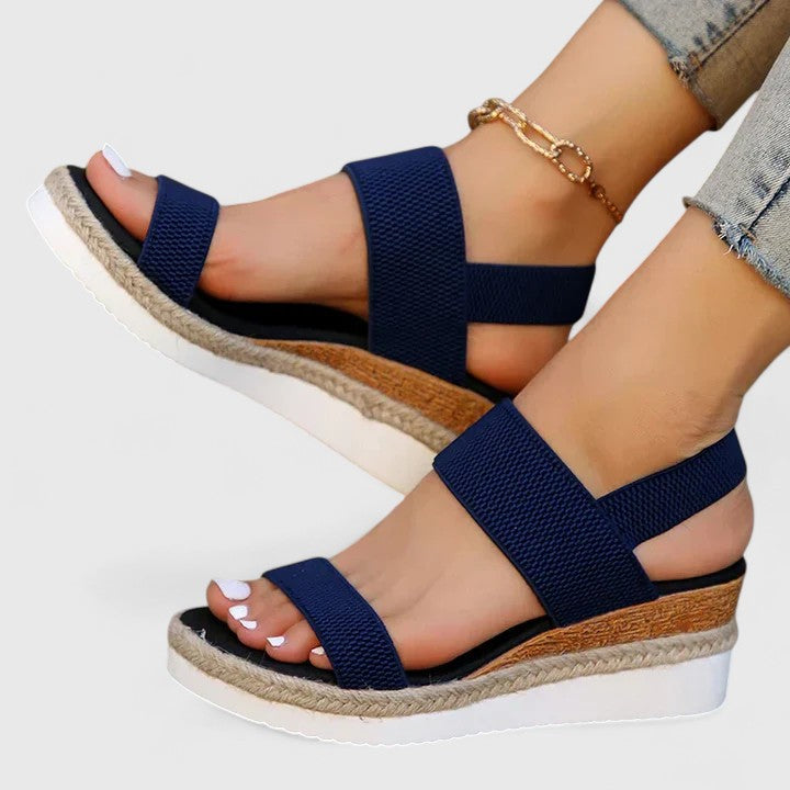 Momount Dame Espadrille-Kilesandaler – Elastisk Rem Jute Plateau Åben Tå