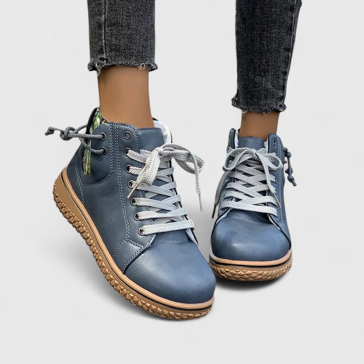 Momount Dame Højskaftede Sneaker-Støvletter – Læder Snørebånd Sidelynlås Crepe-Sål