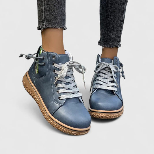 Momount Dame Højskaftede Sneaker-Støvletter – Læder Snørebånd Sidelynlås Crepe-Sål