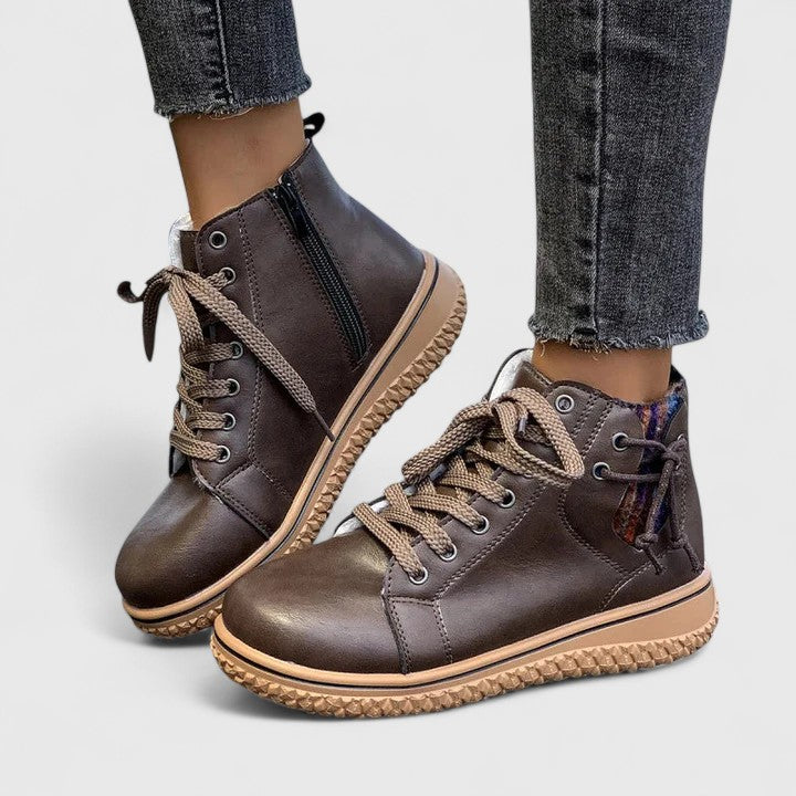 Momount Dame Højskaftede Sneaker-Støvletter – Læder Snørebånd Sidelynlås Crepe-Sål
