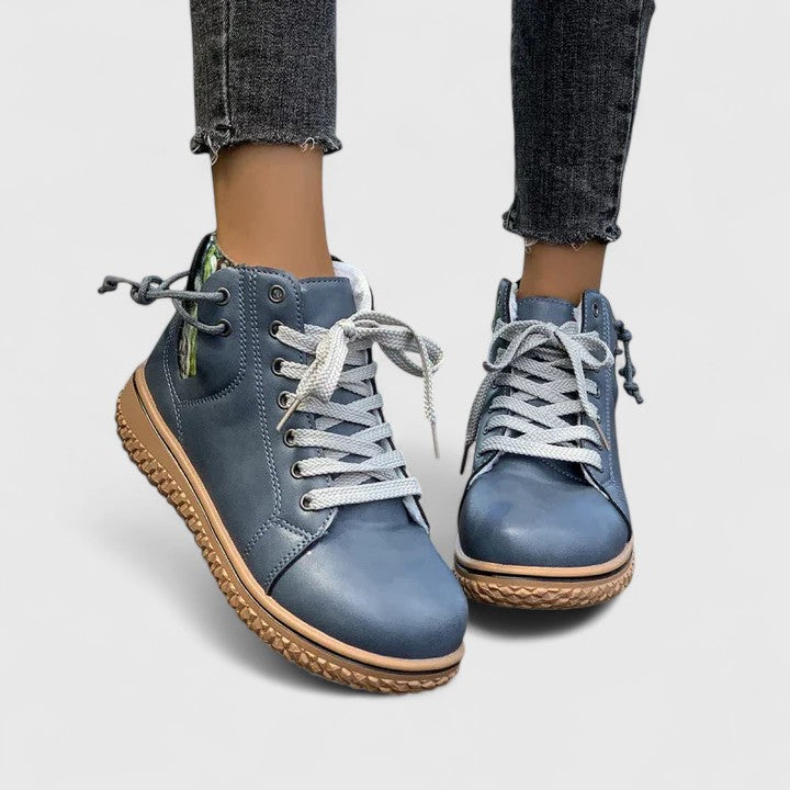 Momount Dame Højskaftede Sneaker-Støvletter – Læder Snørebånd Sidelynlås Crepe-Sål