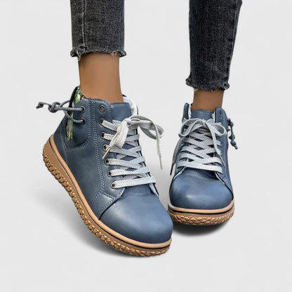 Momount Dame Højskaftede Sneaker-Støvletter – Læder Snørebånd Sidelynlås Crepe-Sål