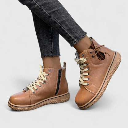 Momount Dame Højskaftede Sneaker-Støvletter – Læder Snørebånd Sidelynlås Crepe-Sål
