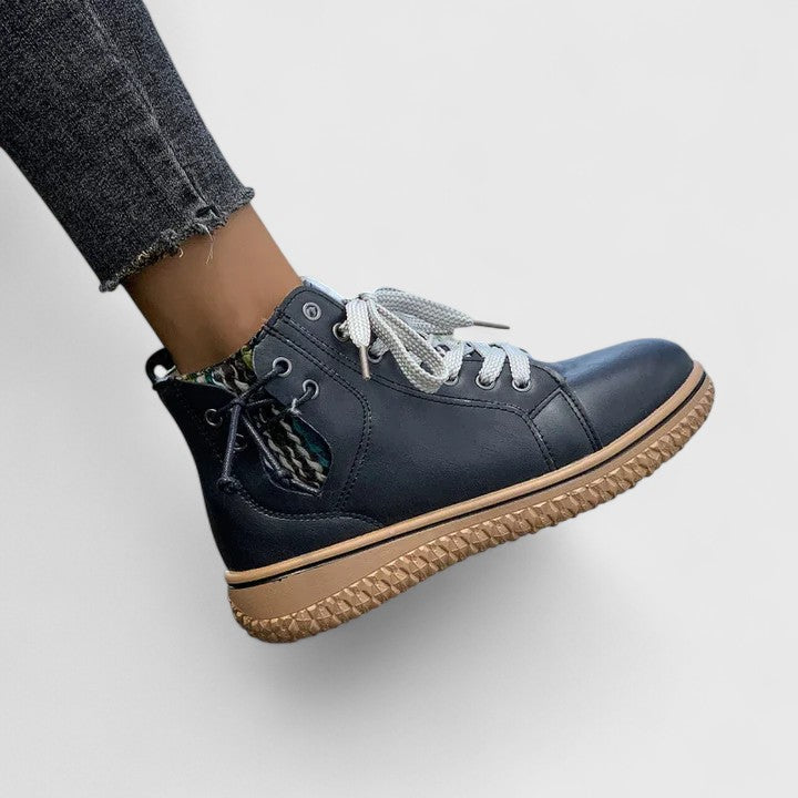 Momount Dame Højskaftede Sneaker-Støvletter – Læder Snørebånd Sidelynlås Crepe-Sål