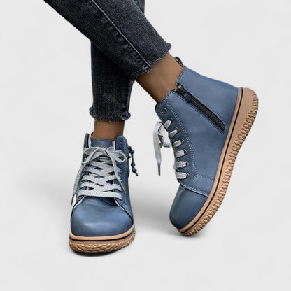 Momount Dame Højskaftede Sneaker-Støvletter – Læder Snørebånd Sidelynlås Crepe-Sål
