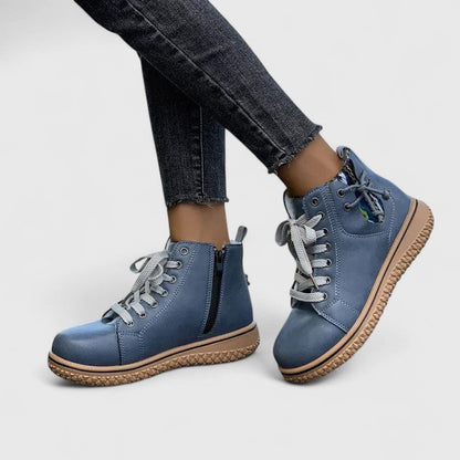 Momount Dame Højskaftede Sneaker-Støvletter – Læder Snørebånd Sidelynlås Crepe-Sål