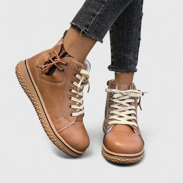 Momount Dame Højskaftede Sneaker-Støvletter – Læder Snørebånd Sidelynlås Crepe-Sål