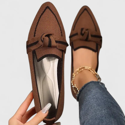 Momount Dame Mules med Spids Tå – Strikmesh Knude Flad Slip-On Lukket Tå