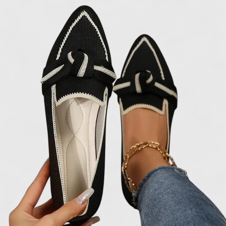 Momount Dame Mules med Spids Tå – Strikmesh Knude Flad Slip-On Lukket Tå