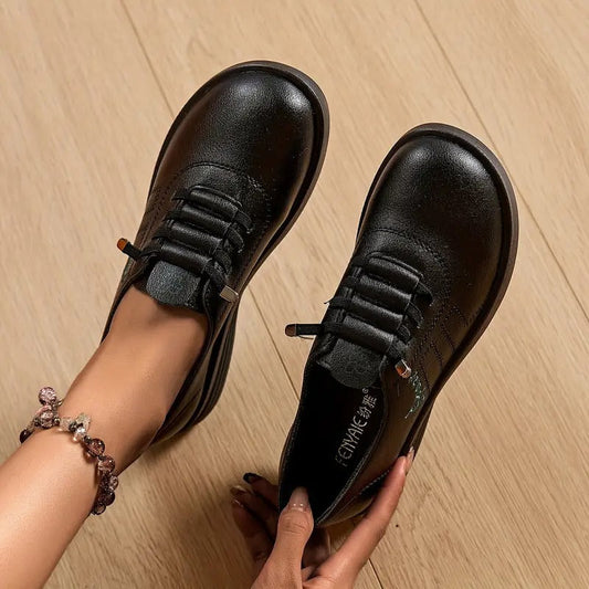 Momount Dame Snørede Loafers – Læder Rund Tå Flatform Komfort Casual