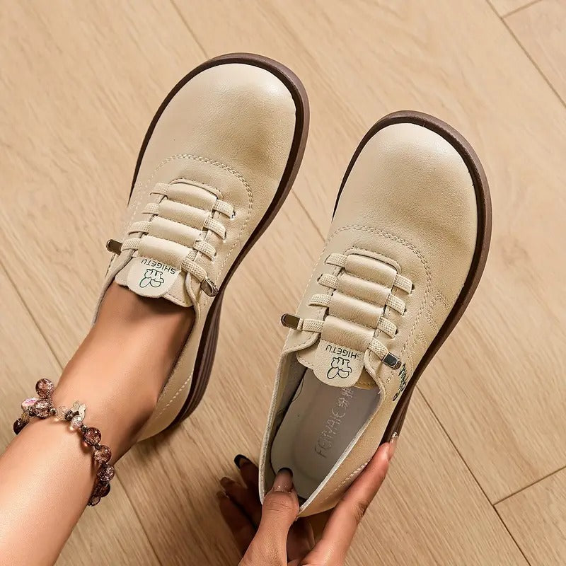 Momount Dame Snørede Loafers – Læder Rund Tå Flatform Komfort Casual