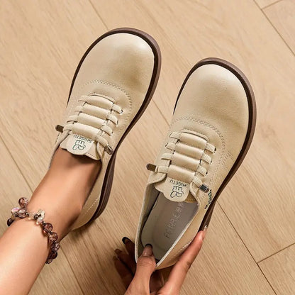 Momount Dame Snørede Loafers – Læder Rund Tå Flatform Komfort Casual
