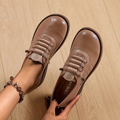 Momount Dame Snørede Loafers – Læder Rund Tå Flatform Komfort Casual